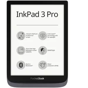 eBook Reader PocketBook Inkpad 3 Pro, 7.8, 16GB, rezistent la apa, WiFi, Bluetooth, husa protectie inclusa, Gri metalizat imagine
