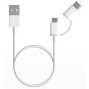 Cablu de date Xiaomi Mi 2 in 1, MicroUSB - USB Type C, 30cm, White imagine