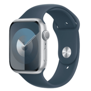 Smartwatch Apple Watch 9 GPS, 45mm Silver Aluminium Case, Storm Blue Sport Band - S/M imagine