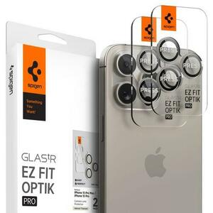 Folie de protectie Camera spate Spigen EZ FIT pentru Apple iPhone 15 Pro Max / 15 Pro, Sticla Securizata, Full Glue, Set 2 bucati, Gri AGL07163 imagine