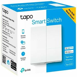 Intrerupator inteligent, necesita hub Tapo H100 pentru functionare, 2 comutatoare, programare prin smartphone aplicatia Tapo, 2 x baterii AAA, WiFi, alb imagine