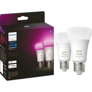 Pachet 2 becuri LED RGB inteligente Philips Hue, Bluetooth, Zigbee, A60, E27, 9W (75W), 800 lm, lumina alba si colorata imagine