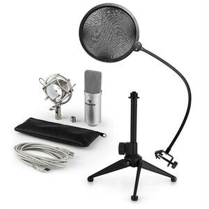 Auna MIC-900S V2, set de microfon usb, microfon condensator argintiu + filtru pop + suport de masă imagine