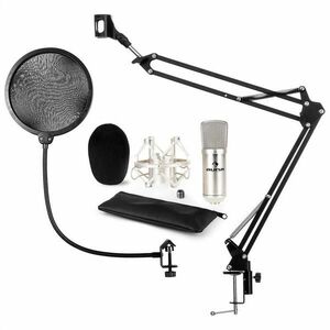 Auna CM001S, set de microfon V4, microfon condensator, braț de microfon, filtru pop, culoare argintie imagine
