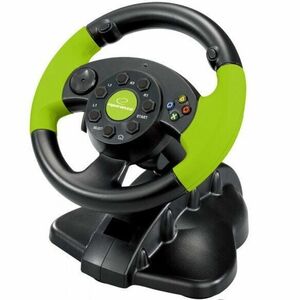 Set volan si pedale gaming, Esperanza EG104, Pentru PC/ PS3/XBOX 360, Negru/Verde imagine