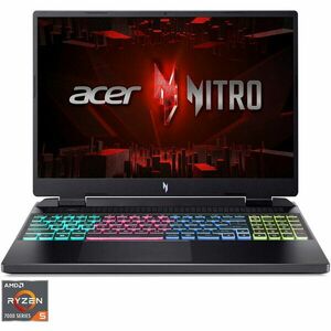 Laptop Gaming Acer Nitro 16 AN16-41 cu procesor AMD Ryzen™ 5 7535HS pana la 4.55 GHz, 16, WUXGA, IPS, 165Hz, 16GB, 1TB SSD, NVIDIA® GeForce RTX™ 4050 6GB GDDR6, No OS, Black imagine