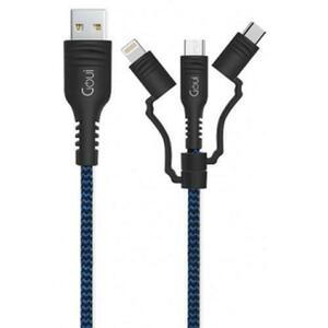 Cablu de date Goui G-3IN1 Tough, USB - Lightning/ MicroUSB/USB Type-C, 1.5m, Albastru/Negru imagine