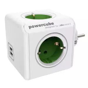 Priza/prelungitor PowerCube Allocacoc 1202GN Original, 4 prize, 2xUSB, Verde imagine