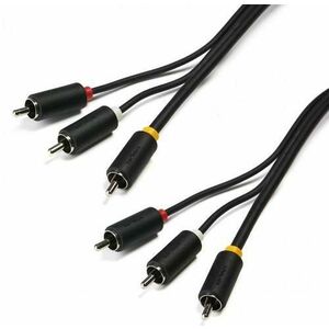 Cablu audio-video Serioux SRXC-AV1.5M20, 3 porturi RCA tata - 3 porturi RCA tata, conductori 99.99% cupru fara oxigen, 1.5 m (Negru) imagine