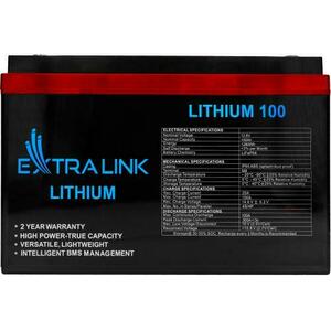 Baterie LiFePO4 pentru UPS, Extralink, 100Ah, 12.8V, BMS, IP65, ABS, M8, Multifunctionala, Negru imagine