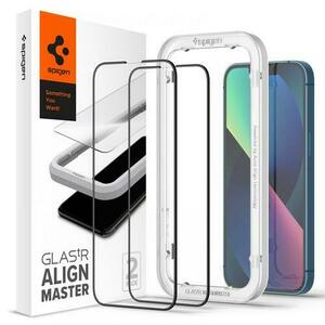 Folie de protectie Ecran Spigen Align Master pentru Apple iPhone 14 / 13 Pro / 13, Sticla securizata, Full Glue, Set 2 bucati, Neagra AGL03387 imagine