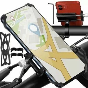 Suport telefon, montare ghidon bicicleta, antiaderent, universal, reglabil, buton reglare, aluminiu, 4, 5x8x8 cm, negru imagine