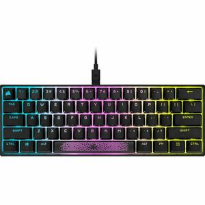 Tastatura mecanica gaming Corsair K65 mini 60%, iluminare RGB, cablu detasabil USB-C, Switch Cherry MX Red, Negru imagine