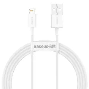 Cablu pentru incarcare si transfer de date Baseus Superior, USB/Lightning, 2.4A, 1.5m, Alb imagine