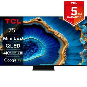 Televizor QLED MiniLED TCL 190 cm (75inch) 75C805, Ultra HD 4K, Smart TV, Google TV, WiFi, CI+, Clasa G, 144 Hz (Model 2023) imagine