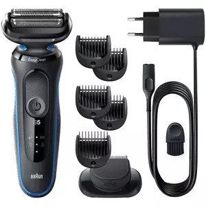 Aparat de ras electric Braun Series 5 51-B1500s Wet&Dry, AutoSense, Easy Clean, Easy Click, 3 elemente de taiere, accesorii pentru barba, Albastru/Negru imagine