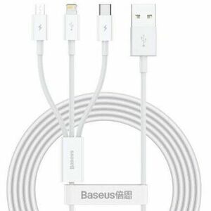 Cablu alimentare si date Superior Series, pt. smartphone, USB la Micro-USB + Lightning Iphone + USB Type-C 3.5A, 1.5m, alb imagine