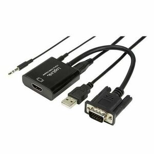 Cablu LOGILINK CV0060, VGA/Jack 3.5mm - HDMI, 15cm, Full HD/60Hz, alimentare USB (Negru) imagine