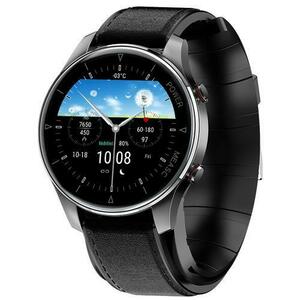 Smartwatch DualStore iSEN Watch P50, cu bratara neagra din piele, 1.3inch, Tensiometru cu manseta gonflabila, Temperatura, Oxigen, Negru imagine