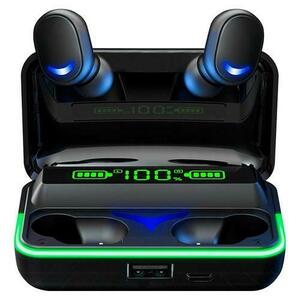 Casti True Wireless Rebel SN-E10, Bluetooth, Touch Control, Functie PowerBank (Negru/Verde) imagine