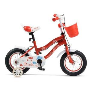 Bicicleta Copii Rich Baby R1208A, Roti 12inch, C-Brake, cosulet, roti ajutatoare cu LED (Rosu) imagine