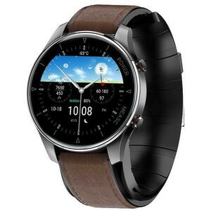 Smartwatch DualStore iSEN Watch P50, Negru cu bratara maro inchis din piele, 1.3inch, Tensiometru cu manseta gonflabila, Temperatura, Oxigen imagine