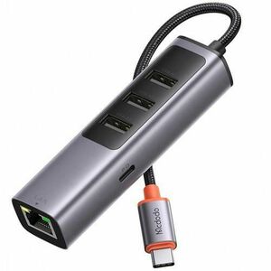 Adaptor Mcdodo, 1 x USB-C + 3x USB 3.0 5Gbps + 1 x Ethernet Gigabit LAN RJ45, HUB 100W, Gri imagine