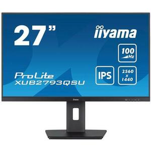 Monitor IPS LED Iiyama 27inch XUB2793QSU-B6, QHD (2560 x 1440), HDMI, DisplayPort, Boxe, Pivot, 100 Hz, 1 ms (Negru) imagine
