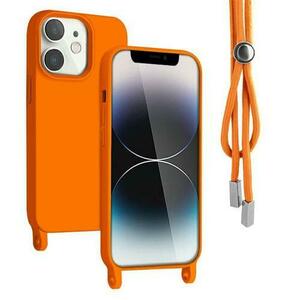 Husa Lemontti Silicon cu Snur compatibila cu iPhone 12 / 12 Pro Portocaliu, protectie 360°, material fin, captusit cu microfibra imagine