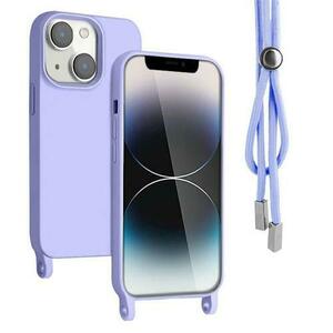 Husa Lemontti Silicon cu Snur compatibila cu iPhone 13 Mov, protectie 360°, material fin, captusit cu microfibra imagine