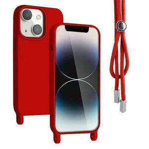 Husa Lemontti Silicon cu Snur compatibila cu iPhone 14 Rosu, protectie 360°, material fin, captusit cu microfibra imagine