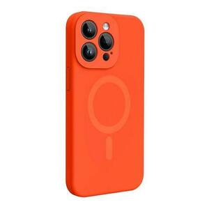 Husa Lemontti Liquid Silicon MagCharge compatibila cu iPhone, 15 Pro Max Portocaliu Neon, protectie 360 grade, material fin, captusit cu microfibra imagine