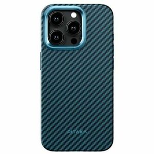 Husa Protectie Spate Pitaka MagEZ Pro 4 Aramida 1500D compatibila cu iPhone 15 Pro, MagSafe (Negru/Albastru) imagine
