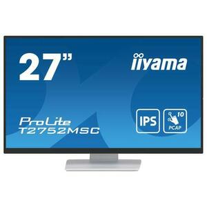 Monitor IPS LED iiyama 27inch T2752MSC-W1, Full HD (1920 x 1080), HDMI, DisplayPort, Boxe, Touchscreen (Alb) imagine