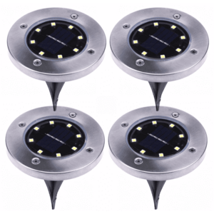 Set 4 Lampi Solare metalice Argintii Disk Lights pentru gradina imagine