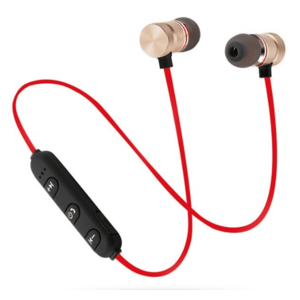 Casti audio Bluetooth sport stereo cu suport magnetic rosu auriu imagine