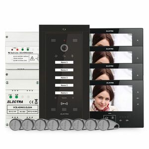 Kit videointerfon Electra Home EL-VINT-HOME-4-7, RFID, 4 familii, ecran 7 inch, 800 TVL, aparent/ingropat imagine