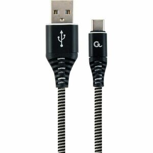 Premium cotton braided Type-C USB charging and data cable, 1 m, black/white imagine