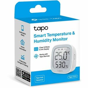 Senzor smart de temperatura si umiditate, necesita hub Tapo H100 pentru functionare, programare prin smartphone aplicatia Tapo, display 2.7 E-ink, 2 x baterii AAA, WiFi, alb imagine
