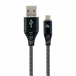 Cablu alimentare si date pt. smartphone, USB 2.0 (T) la Micro-USB 2.0 (T), 2m, premium, cablu cu impletire din bumbac, negru imagine