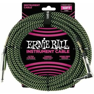 Ernie Ball P06077-EB Negru-Verde 3 m Drept - Oblic imagine