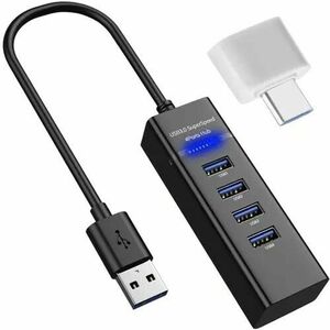 Hub USB 3.0, 4 porturi, iluminare LED, cablu inclus, 500-900mAh, 5V, 10, 5x3, 5x2cm, negru imagine
