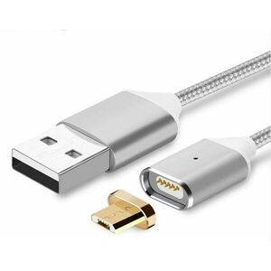 Cablu Micro USB de Incarcare Magnetic Impletit Nylon Argintiu pentru Android imagine