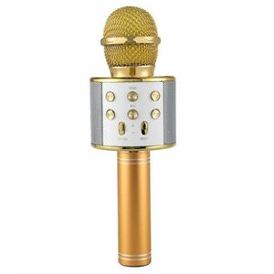 Microfon Profesional Karaoke Smart WS-858 Auriu Hi-Fi Conexiune Wireless Bluetooth 4.1 cu Difuzor si Acumulator Incorporat imagine