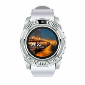 Ceas Smartwatch Techstar® V8, Handsfree, Bluetooth 3.0, SIM, Compatibil Android & iOS, Camera 1.3MP, Alb imagine