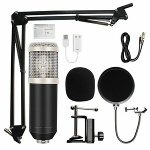 Microfon Profesional de Studio Condenser BM800 cu Stand Inclus pentru Inregistrare Vocala, Streaming, Gaming, Karaoke, Silver imagine