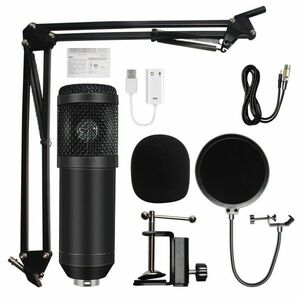 Microfon Profesional de Studio Condenser BM800 cu stand inclus pentru Inregistrare Vocala, Streaming, Gaming, Black imagine
