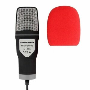 Microfon Profesional SH666 Techstar® Rosu, Inregistrare Vocala Si Karaoke, Negru imagine