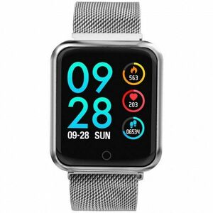 Ceas Smartwatch Techstar® P68, 1.3 inch IPS, Monitorizare Puls, Tensiune, Sedentarism, Bluetooth 4.0, IP65, Curea Otel Inoxidabil, Argintiu imagine