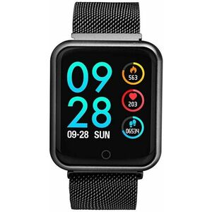 Ceas Smartwatch Techstar® P68, 1.3 inch IPS, Monitorizare Puls, Tensiune, Sedentarism, Bluetooth 4.0, IP65, Curea Otel Inoxidabil, Negru imagine